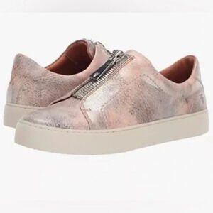 Frye Womens Lena Zip Moonlight Leather Low Sneaker Pink Silver - Size 7